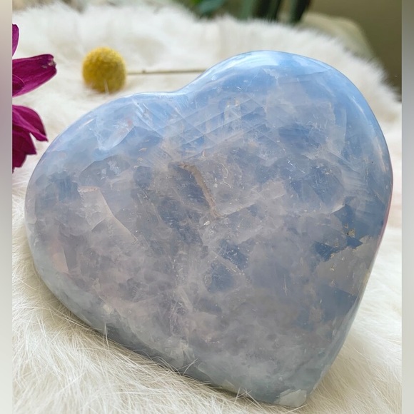 Natural Blue Calcite Polished Heart Milky Lines and Natural Patterns Crystal - Picture 5 of 8